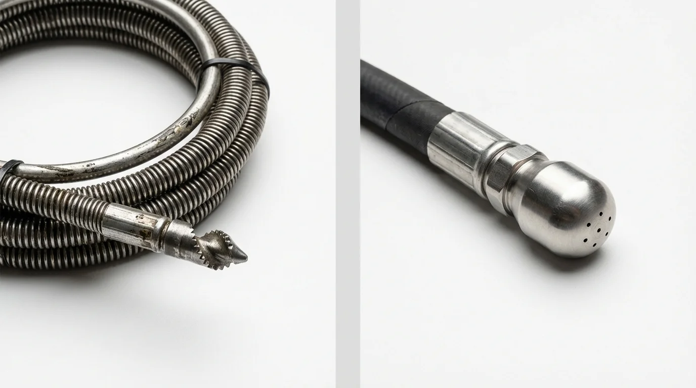 Drain snake cable and hydro jetting nozzle used for drain cleaning in Durand, MI
