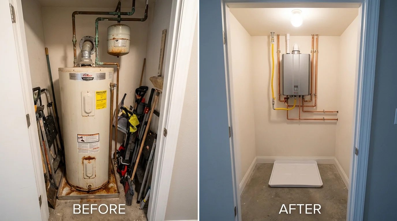 Tank water heater versus wall-mounted tankless unit comparison for Durand, MI homeowners