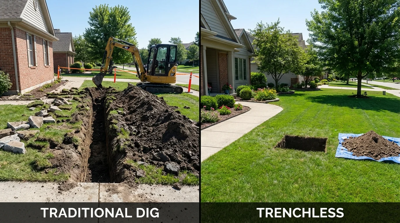 Trenchless sewer repair with minimal yard damage versus traditional excavation in Durand, MI